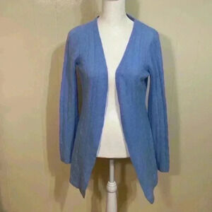 Minnie Rose 100% Cashmere Open Front Cardigan with Bell Sleeves.  Blue, Size XS.